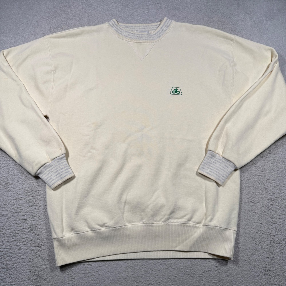Vintage 80s Velva Sheen Sweatshirt Mens L Cream Pioneer Seeds USA Pullover